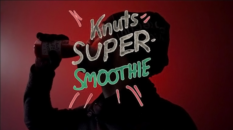 En reklameplakat av det fiktive produktet Knuts supersmoothie